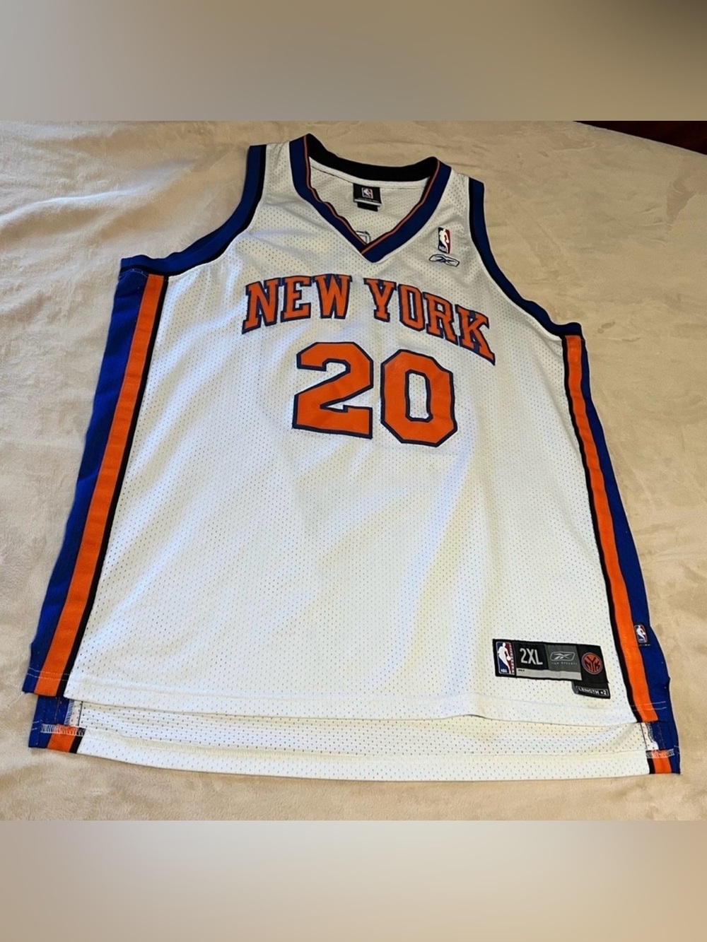 Team Apparel New York Knicks White Orange & Blue Basketball Jersey #20 - Picture 1 of 9